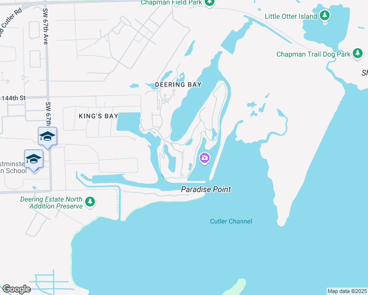 map of restaurants, bars, coffee shops, grocery stores, and more near 13673 Deering Bay Drive in Coral Gables
