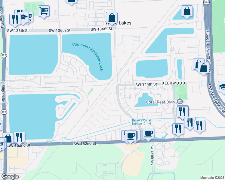 map of restaurants, bars, coffee shops, grocery stores, and more near 12699 Southwest 144th Terrace in Miami