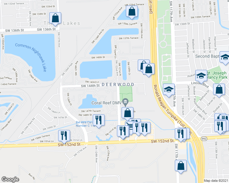 map of restaurants, bars, coffee shops, grocery stores, and more near 14455 Southwest 122nd Place in Miami