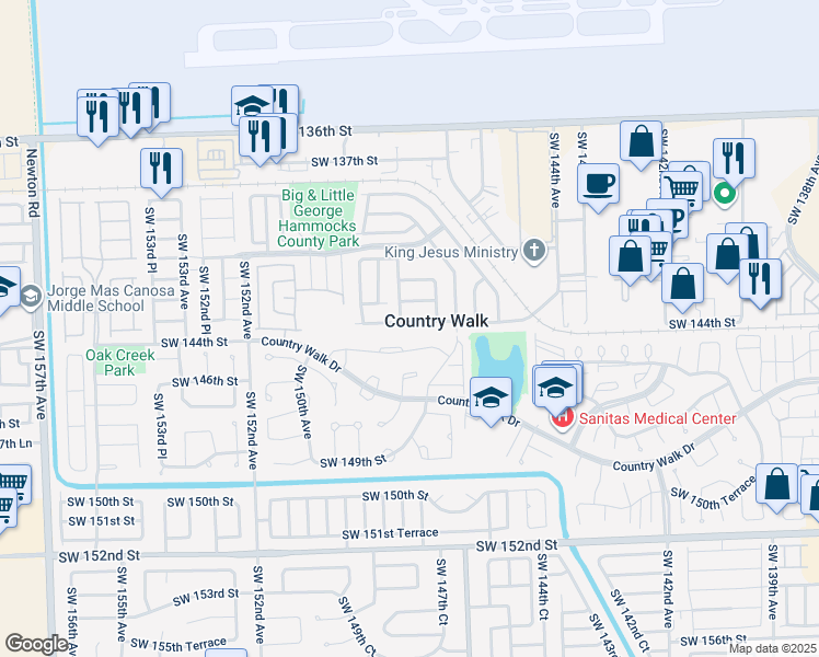 map of restaurants, bars, coffee shops, grocery stores, and more near 14796 Southwest 143rd Terrace in Miami