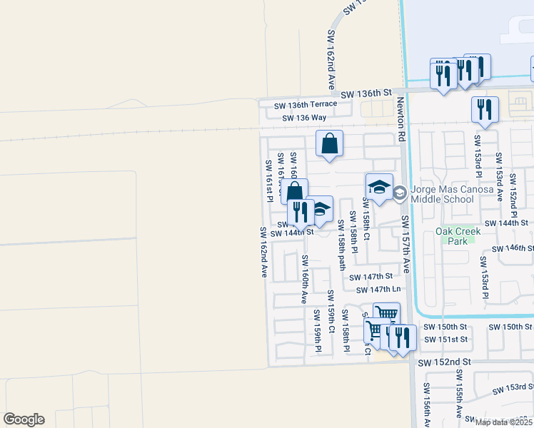 map of restaurants, bars, coffee shops, grocery stores, and more near 14228 Southwest 161st Place in Miami