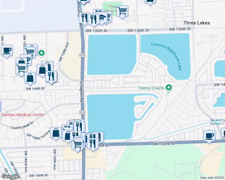 map of restaurants, bars, coffee shops, grocery stores, and more near 13477 Southwest 144th Terrace in Miami