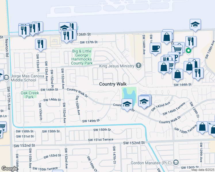 map of restaurants, bars, coffee shops, grocery stores, and more near 14782 Southwest 143rd Terrace in Miami