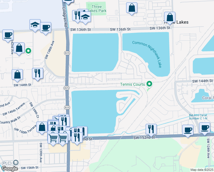 map of restaurants, bars, coffee shops, grocery stores, and more near 13411 Southwest 144th Terrace in Miami