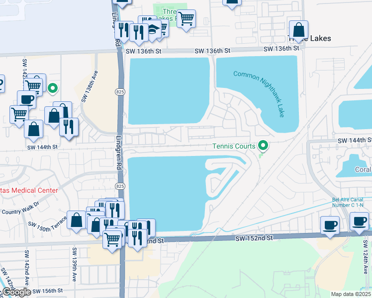 map of restaurants, bars, coffee shops, grocery stores, and more near 13423 Southwest 144th Terrace in Miami