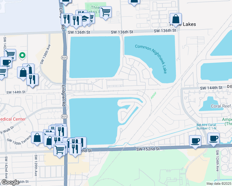 map of restaurants, bars, coffee shops, grocery stores, and more near 13365 Southwest 144th Terrace in Miami