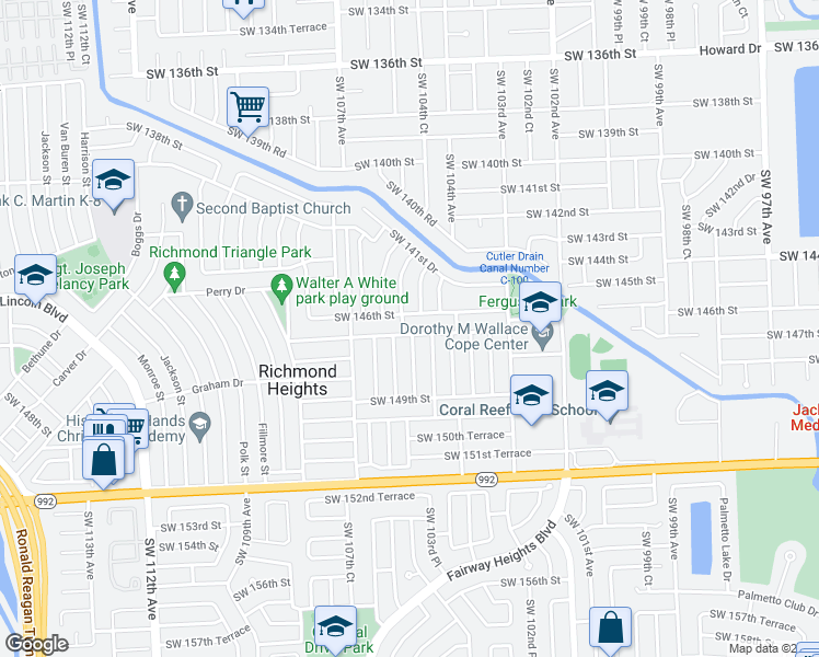 map of restaurants, bars, coffee shops, grocery stores, and more near 10475 Southwest 146th Terrace in Miami