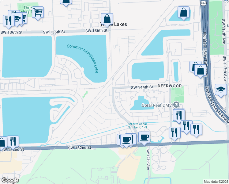 map of restaurants, bars, coffee shops, grocery stores, and more near 12699 Southwest 144th Terrace in Miami