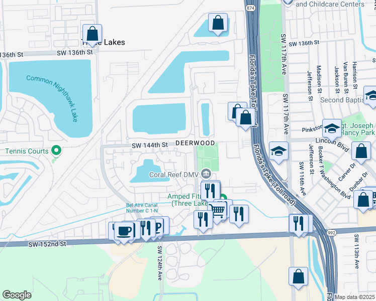map of restaurants, bars, coffee shops, grocery stores, and more near 14455 Southwest 122nd Place in Miami