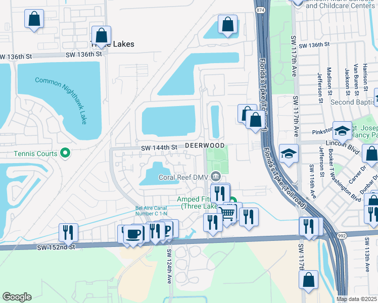 map of restaurants, bars, coffee shops, grocery stores, and more near 12279 Southwest 144th Terrace in Miami