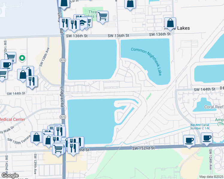 map of restaurants, bars, coffee shops, grocery stores, and more near 13365 Southwest 144th Terrace in Miami