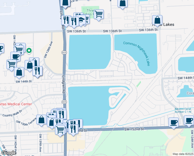 map of restaurants, bars, coffee shops, grocery stores, and more near 13423 Southwest 144th Terrace in Miami