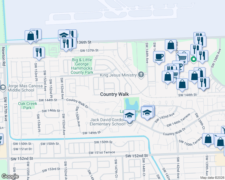 map of restaurants, bars, coffee shops, grocery stores, and more near in Country Walk