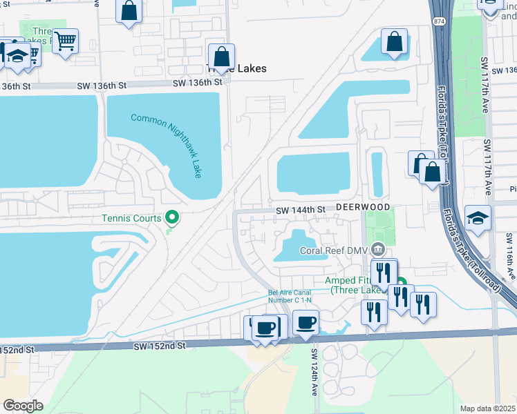 map of restaurants, bars, coffee shops, grocery stores, and more near 14290 Southwest 125th Court in Miami