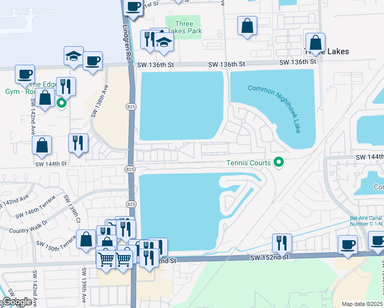 map of restaurants, bars, coffee shops, grocery stores, and more near 14334 Southwest 133rd Court in Miami