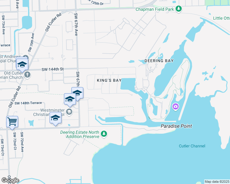 map of restaurants, bars, coffee shops, grocery stores, and more near 14625 Snapper Drive in Coral Gables