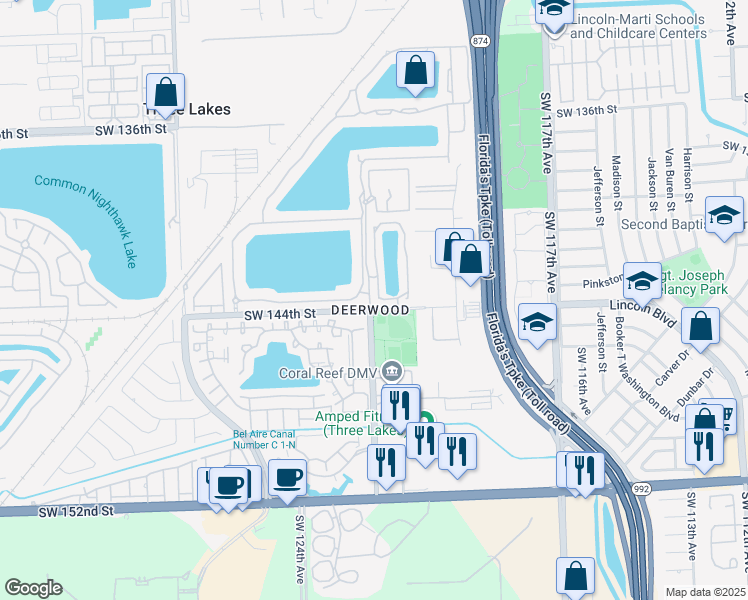 map of restaurants, bars, coffee shops, grocery stores, and more near 12231 Southwest 143rd Lane in Miami
