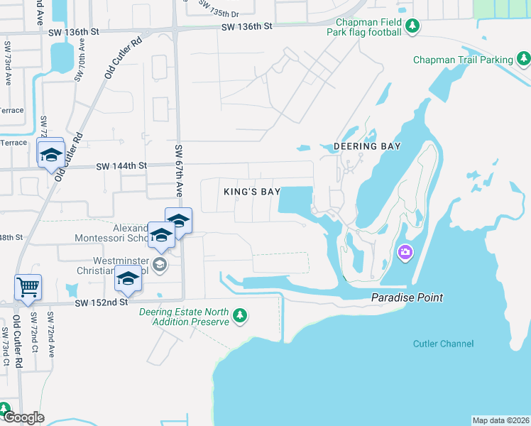 map of restaurants, bars, coffee shops, grocery stores, and more near 14625 Snapper Drive in Coral Gables