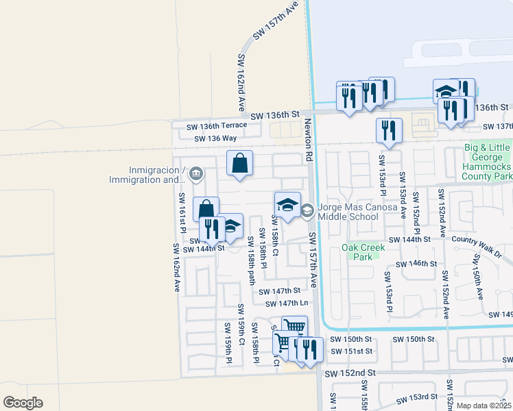 map of restaurants, bars, coffee shops, grocery stores, and more near 15876 Southwest 141st Terrace in Miami