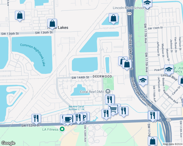 map of restaurants, bars, coffee shops, grocery stores, and more near 12271 Southwest 143rd Lane in Miami