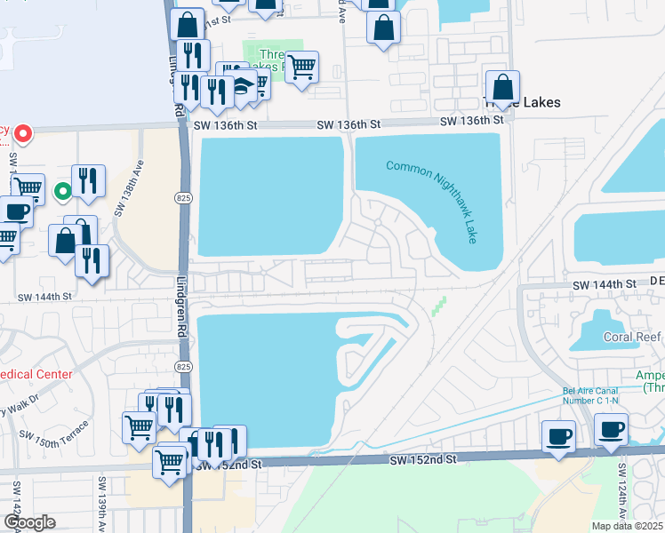 map of restaurants, bars, coffee shops, grocery stores, and more near 13234 Southwest 142nd Terrace in Miami