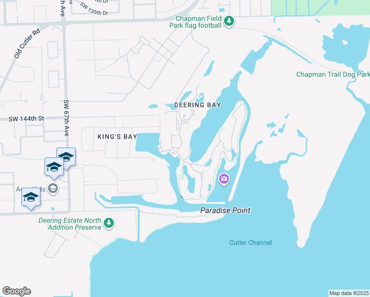 map of restaurants, bars, coffee shops, grocery stores, and more near 13645 Deering Bay Drive in Coral Gables