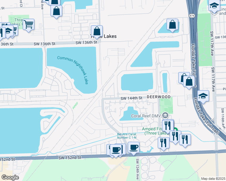 map of restaurants, bars, coffee shops, grocery stores, and more near 14290 Southwest 125th Court in Miami