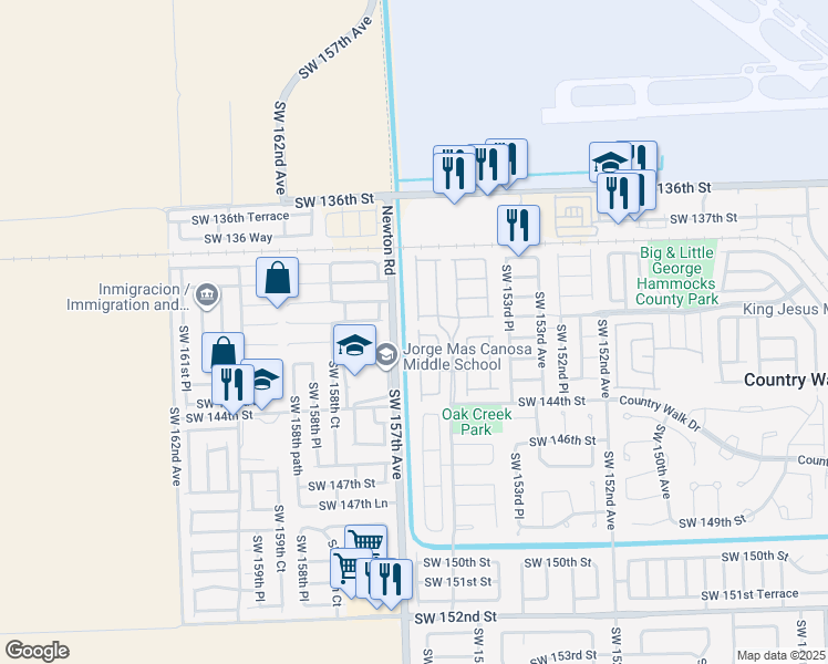 map of restaurants, bars, coffee shops, grocery stores, and more near 14140 Southwest 156th Avenue in Miami