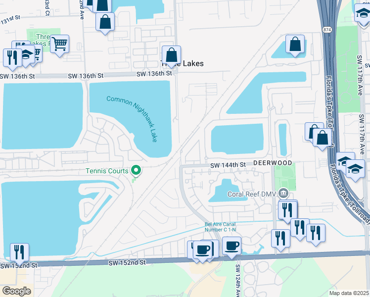 map of restaurants, bars, coffee shops, grocery stores, and more near 14292 Southwest 126th Place in Miami