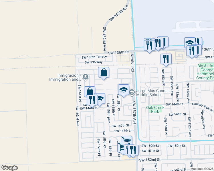 map of restaurants, bars, coffee shops, grocery stores, and more near 15876 Southwest 141st Terrace in Miami