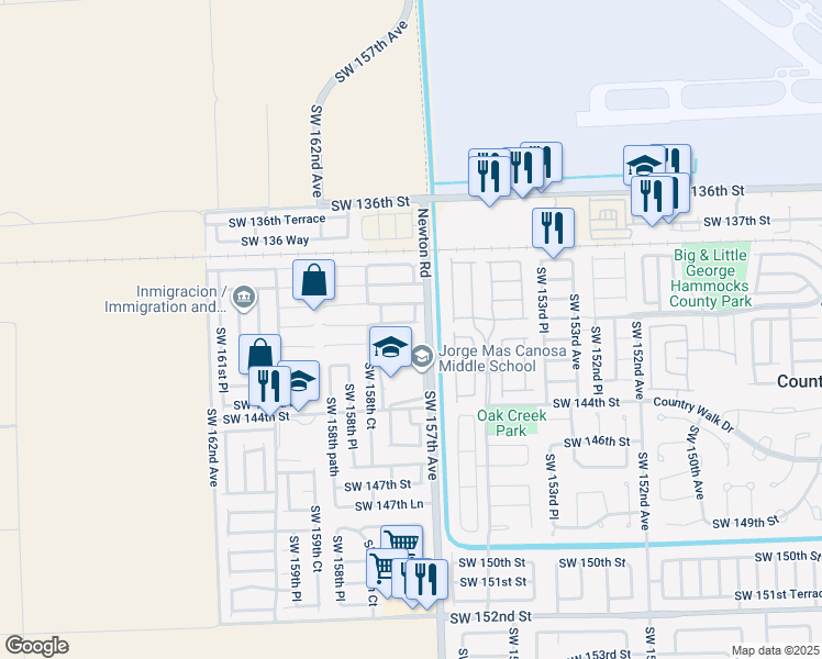 map of restaurants, bars, coffee shops, grocery stores, and more near 15724 Southwest 141st Street in Miami