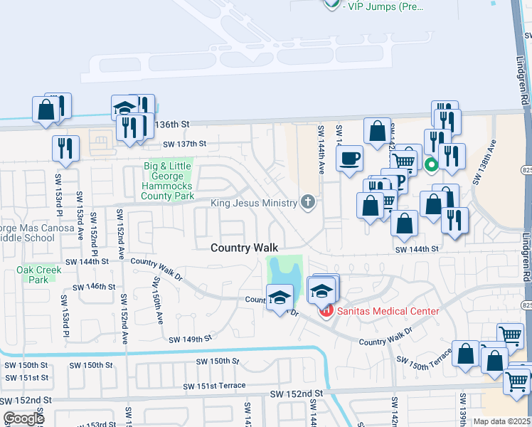 map of restaurants, bars, coffee shops, grocery stores, and more near 14552 Southwest 142 Terrace in Miami