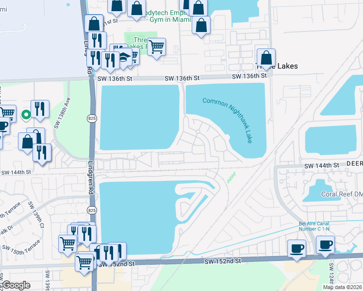 map of restaurants, bars, coffee shops, grocery stores, and more near 13234 Southwest 142nd Terrace in Miami