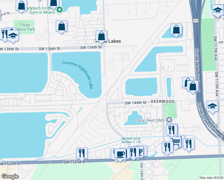 map of restaurants, bars, coffee shops, grocery stores, and more near 14070 Southwest 127th Avenue in Miami