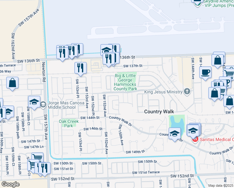 map of restaurants, bars, coffee shops, grocery stores, and more near 14997 Southwest 140th Terrace in Miami