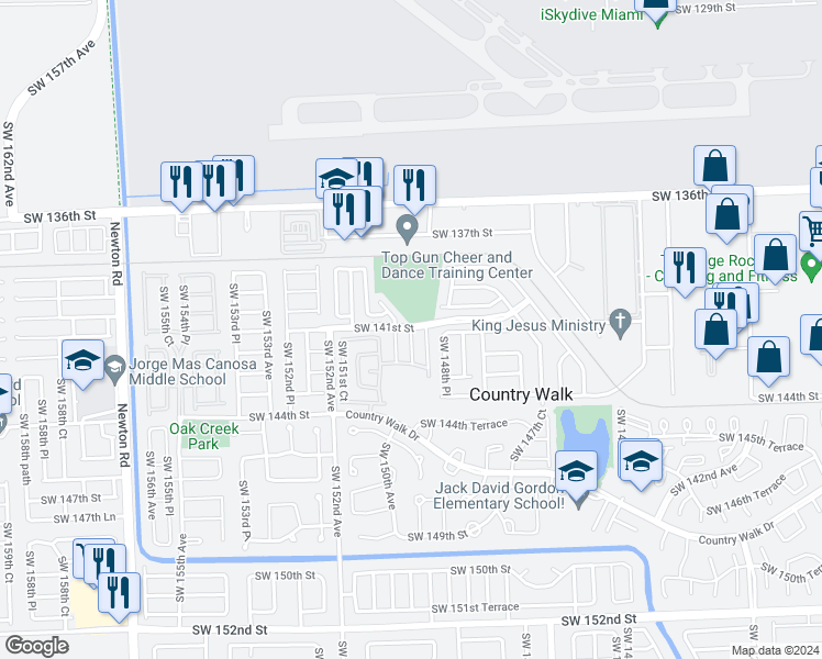 map of restaurants, bars, coffee shops, grocery stores, and more near 10581 Southwest 149th Court in Miami