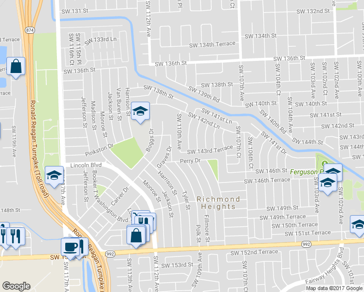 map of restaurants, bars, coffee shops, grocery stores, and more near 14245 Southwest 109th Place in Miami