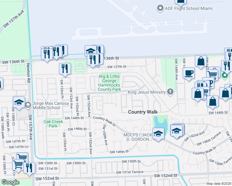 map of restaurants, bars, coffee shops, grocery stores, and more near 10929 SW 149th Ave in Miami