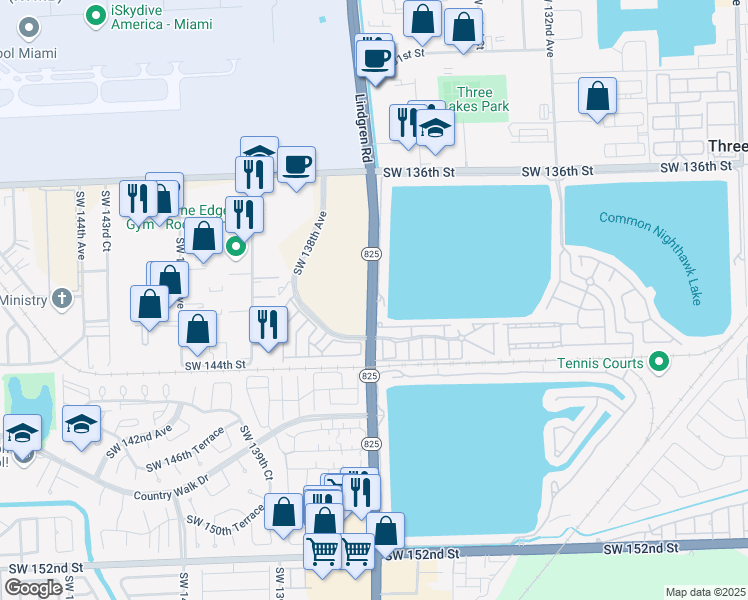 map of restaurants, bars, coffee shops, grocery stores, and more near 13799 Southwest 137th Avenue in Miami