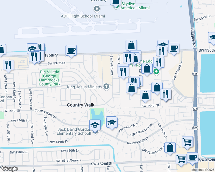 map of restaurants, bars, coffee shops, grocery stores, and more near 9231 Southwest 141st Street in Miami