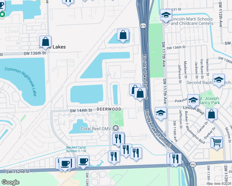 map of restaurants, bars, coffee shops, grocery stores, and more near 12066 Southwest 140th Terrace in Miami