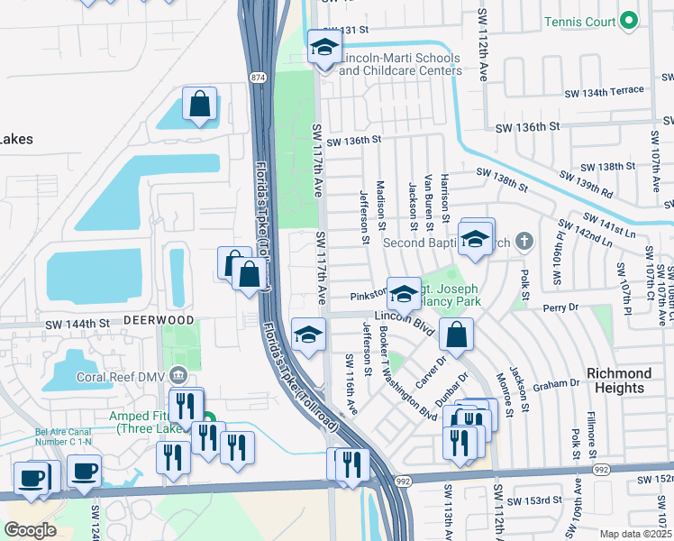 map of restaurants, bars, coffee shops, grocery stores, and more near 11610 SW 142nd St in Miami