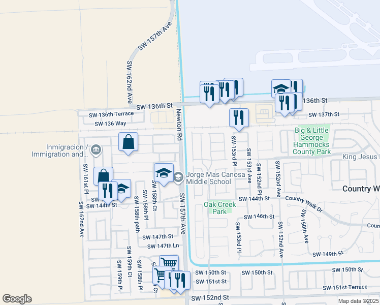 map of restaurants, bars, coffee shops, grocery stores, and more near 14027 Southwest 156th Avenue in Miami