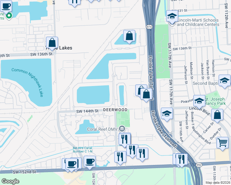 map of restaurants, bars, coffee shops, grocery stores, and more near 14230 Southwest 122nd Court in Miami
