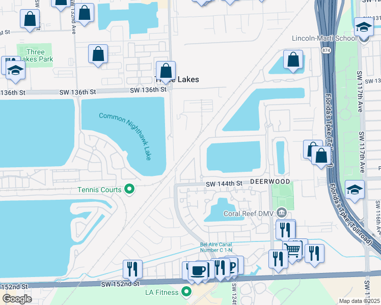 map of restaurants, bars, coffee shops, grocery stores, and more near 14079 Southwest 126th Path in Miami