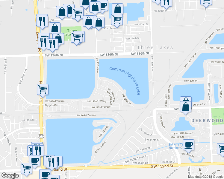 map of restaurants, bars, coffee shops, grocery stores, and more near 14025 Southwest 130th Avenue in Miami
