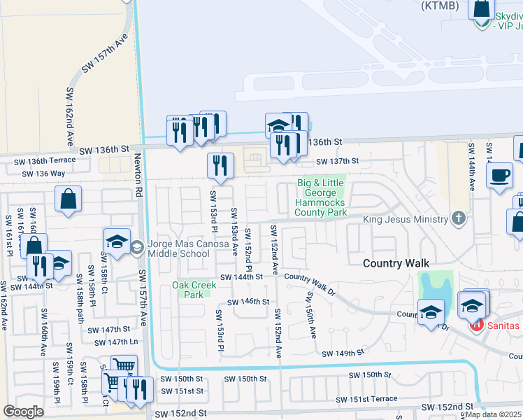 map of restaurants, bars, coffee shops, grocery stores, and more near 15254 Southwest 140th Street in Miami