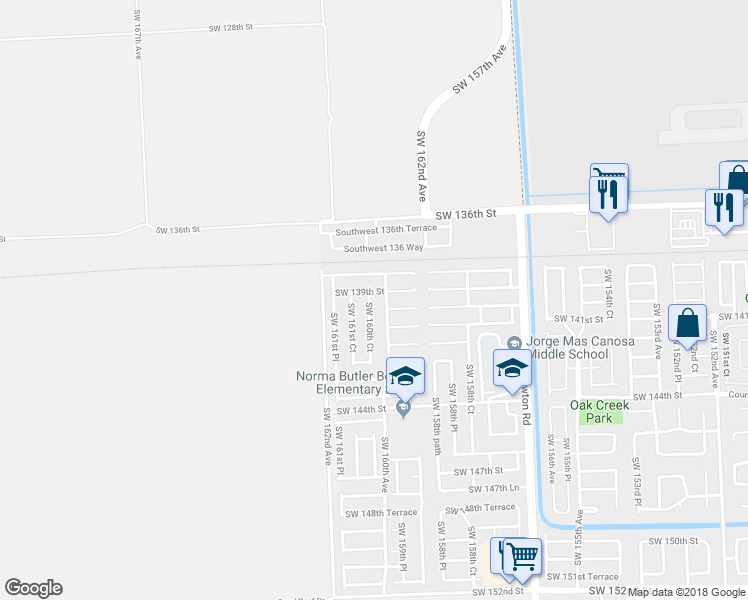 map of restaurants, bars, coffee shops, grocery stores, and more near 13969 SW 160th Ct in Miami