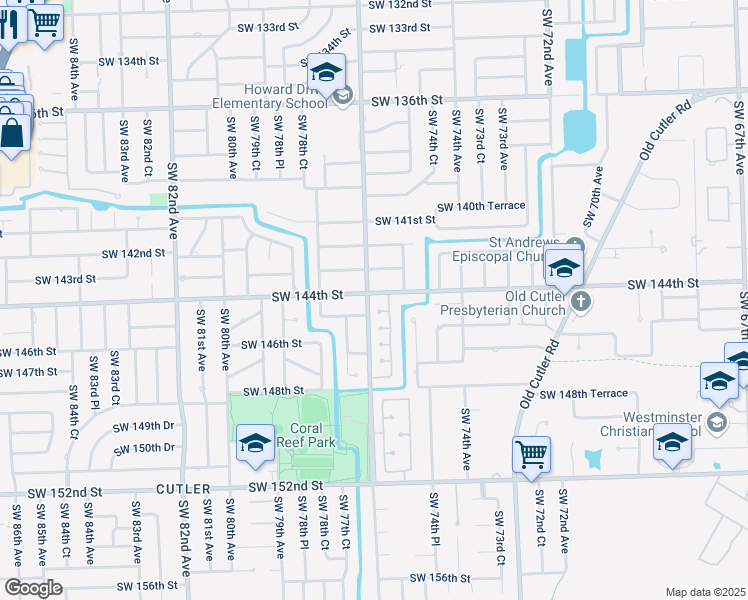 map of restaurants, bars, coffee shops, grocery stores, and more near in Palmetto Bay