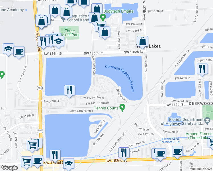 map of restaurants, bars, coffee shops, grocery stores, and more near 14036 Southwest 130th Avenue in Miami